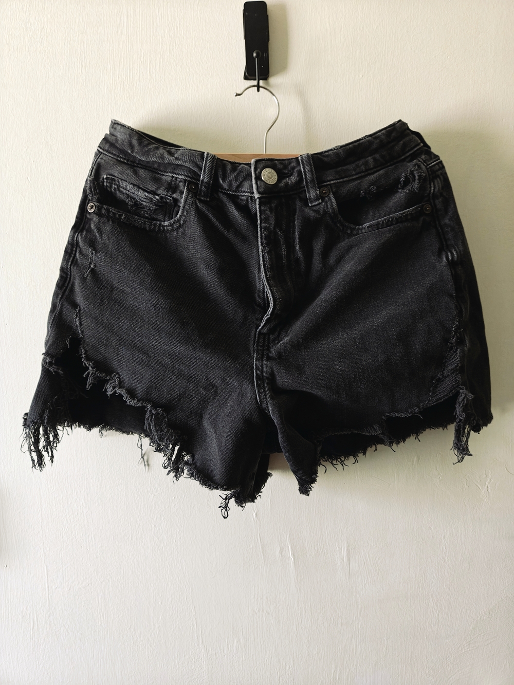 American Eagle Outfitters Black Distressed Frayed Denim Shorts